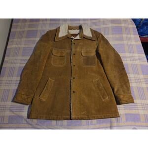 VTG 70s William Barry USA Suede Sherpa Lined Brown Leather Western Jacket 40